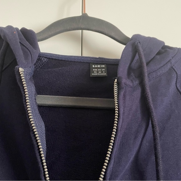 3/$45 Navy Blue Boxy Raglan Sleeve Hoodie - Picture 3 of 3